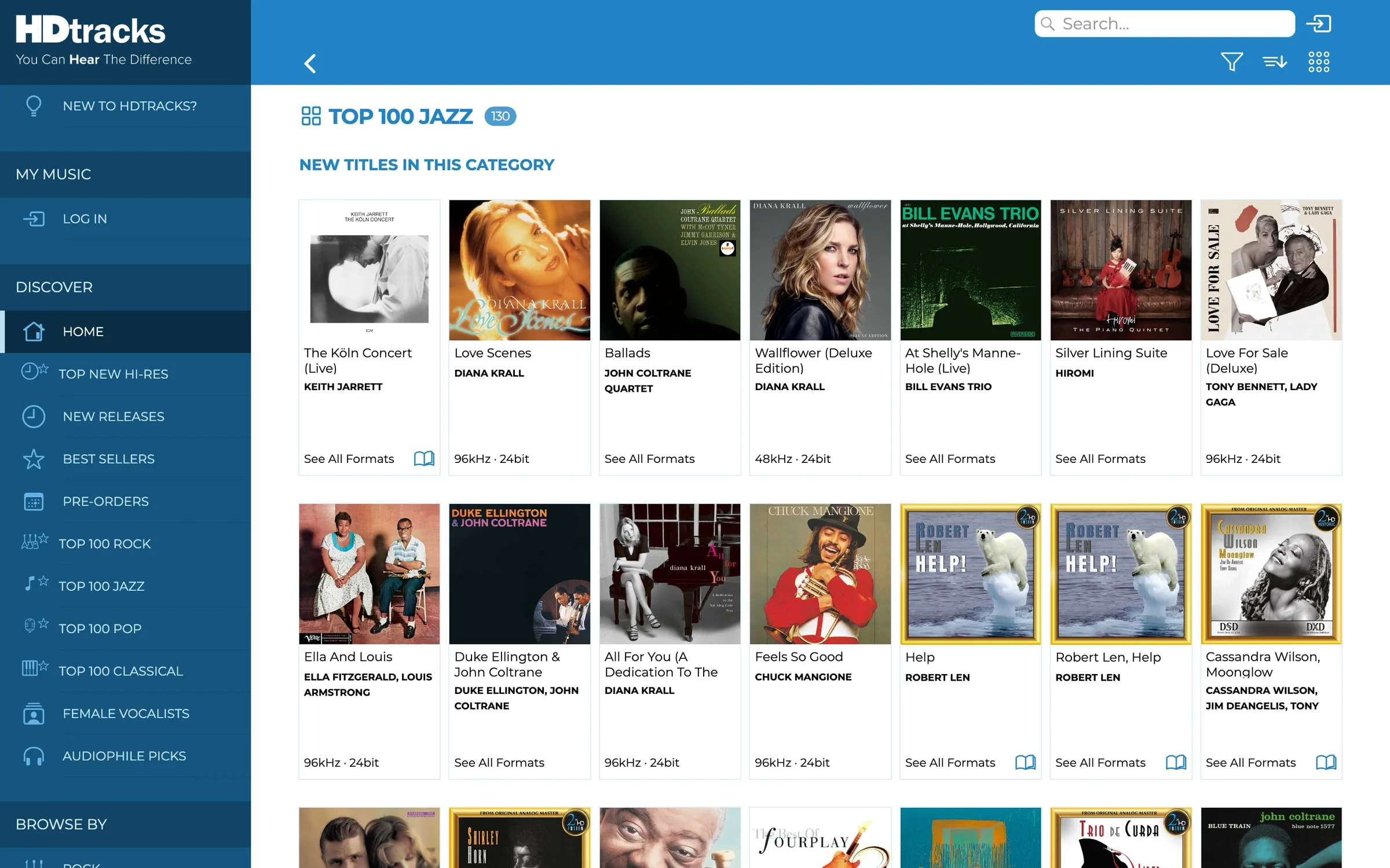 The Top 100 Jazz chart, new titles first.