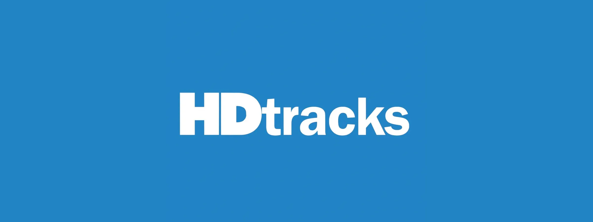 The HDtracks logo in white on blue.