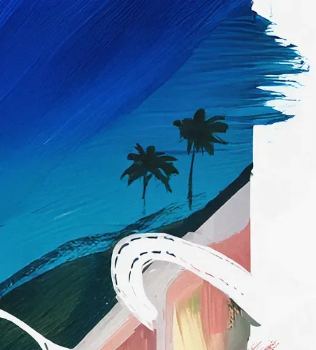 Detail: palm trees in the distance