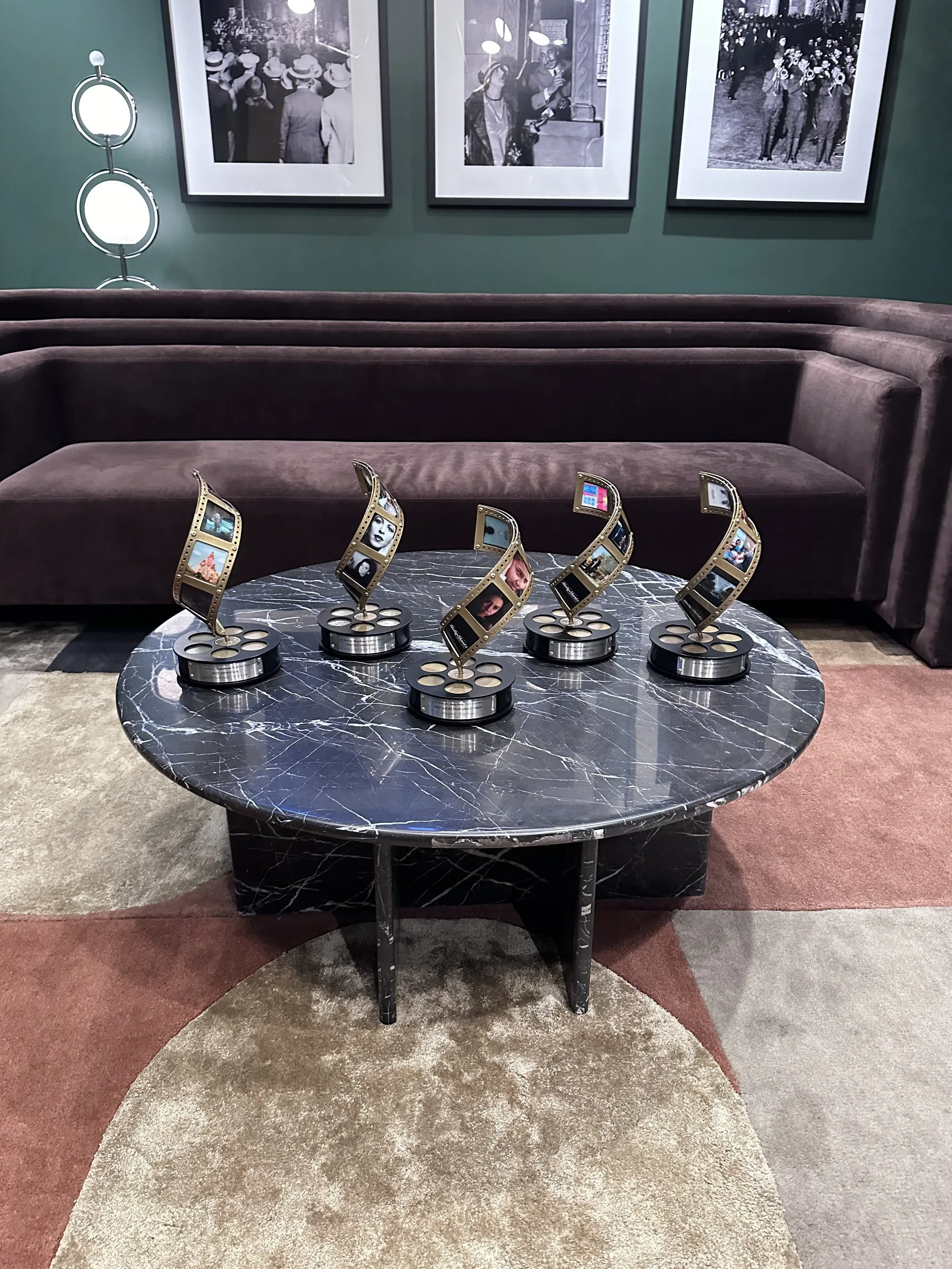 Award trophies on a table in the lounge