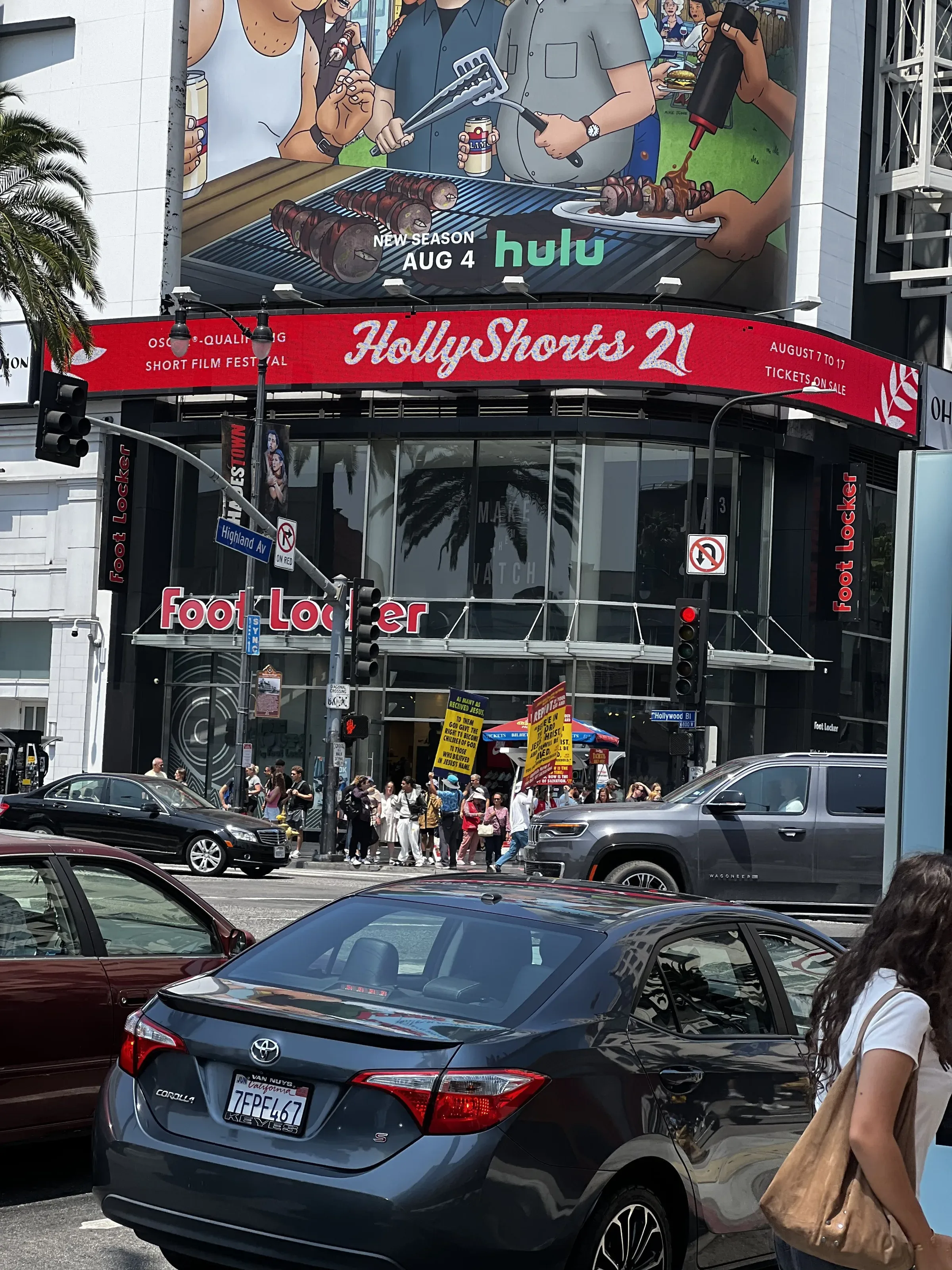 HollyShorts 21 signage on the corner building and billboard.