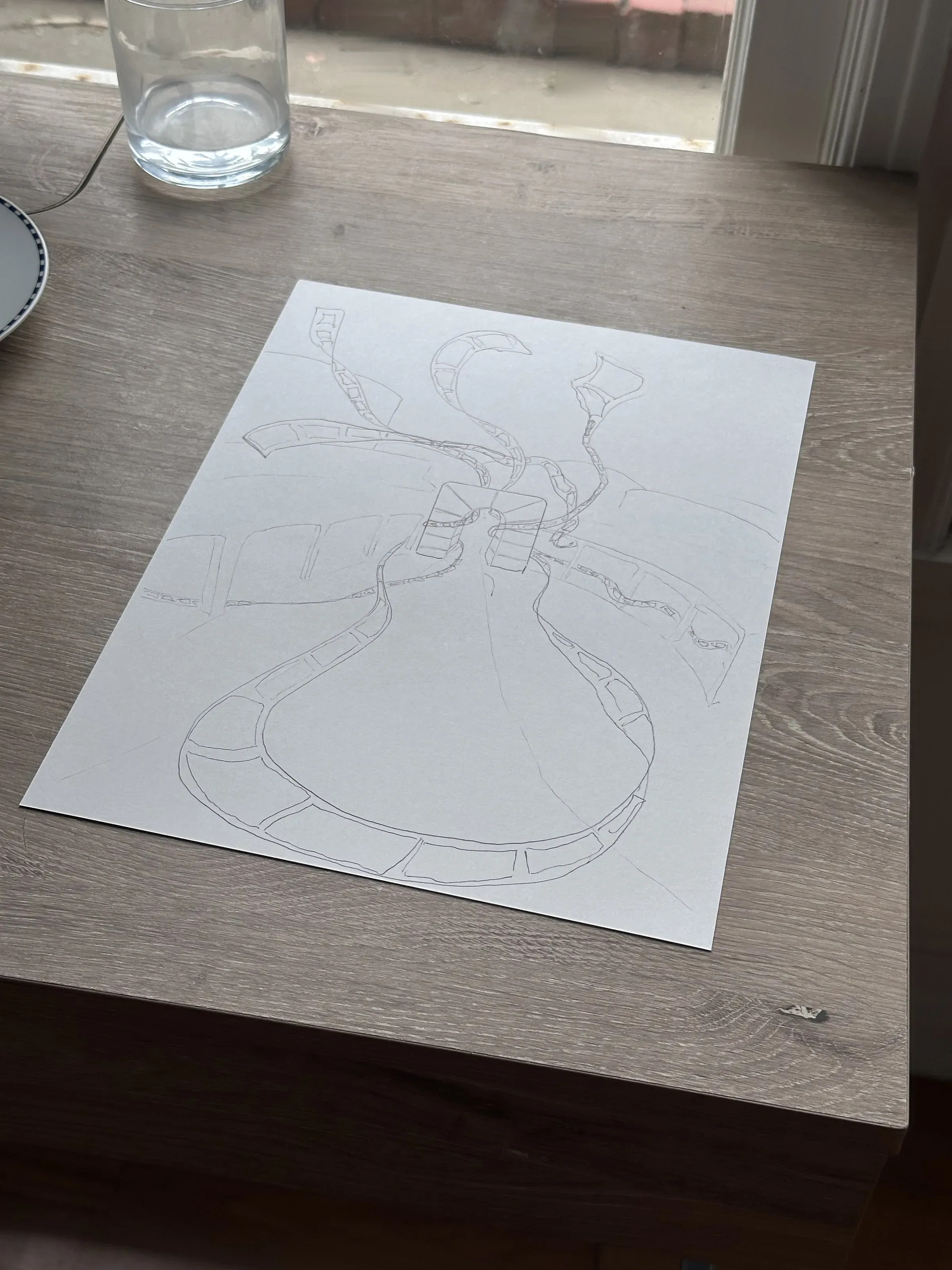 The poster art in pencil, on the easel.