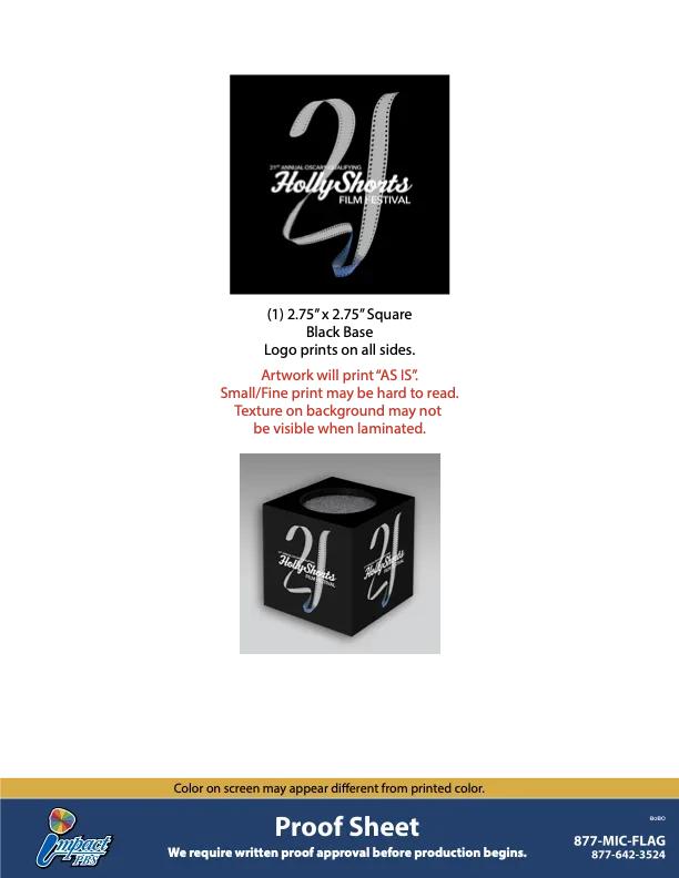 Merch proof sheet for logo cube