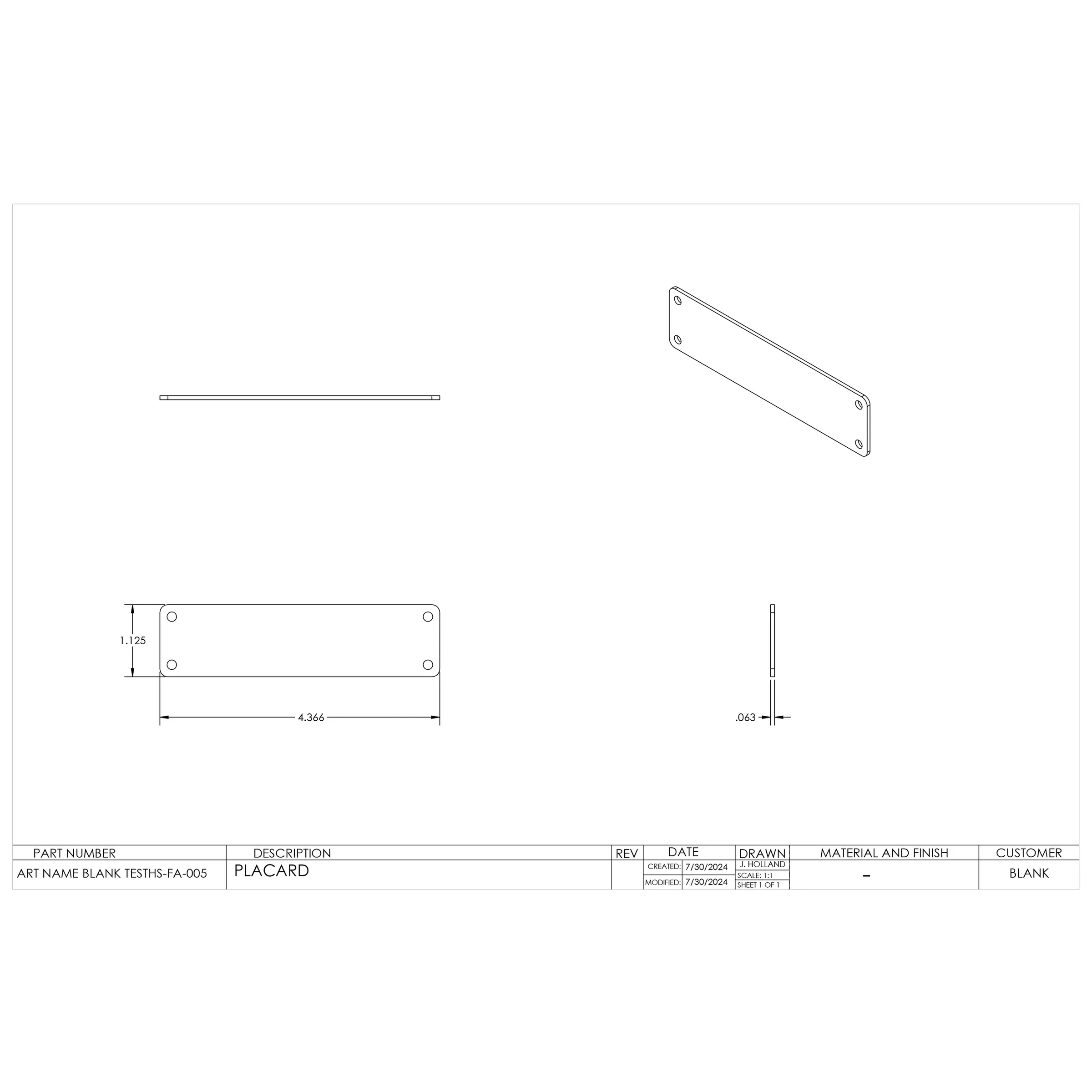 Technical drawing of the placard