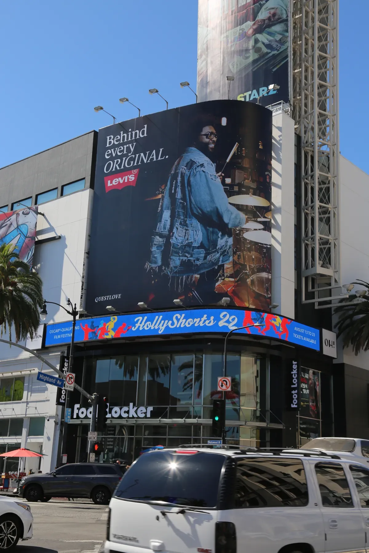 The billboard wrapped round the Hollywood and Highland tower.