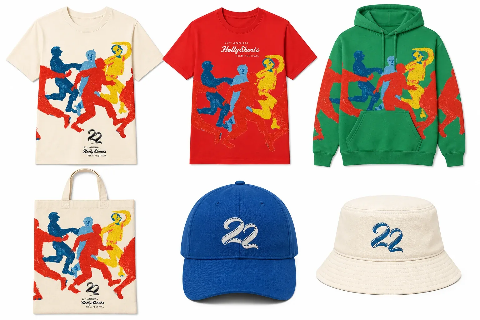 Merch mockups with the dancing figures