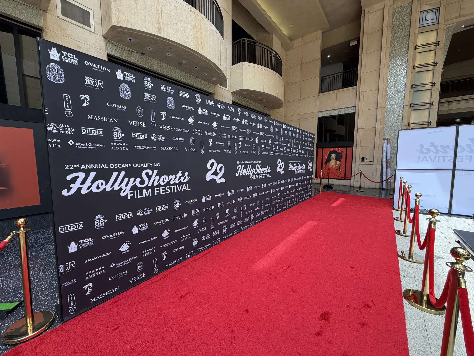The red carpet and step-and-repeat wall at Ovation Hollywood.