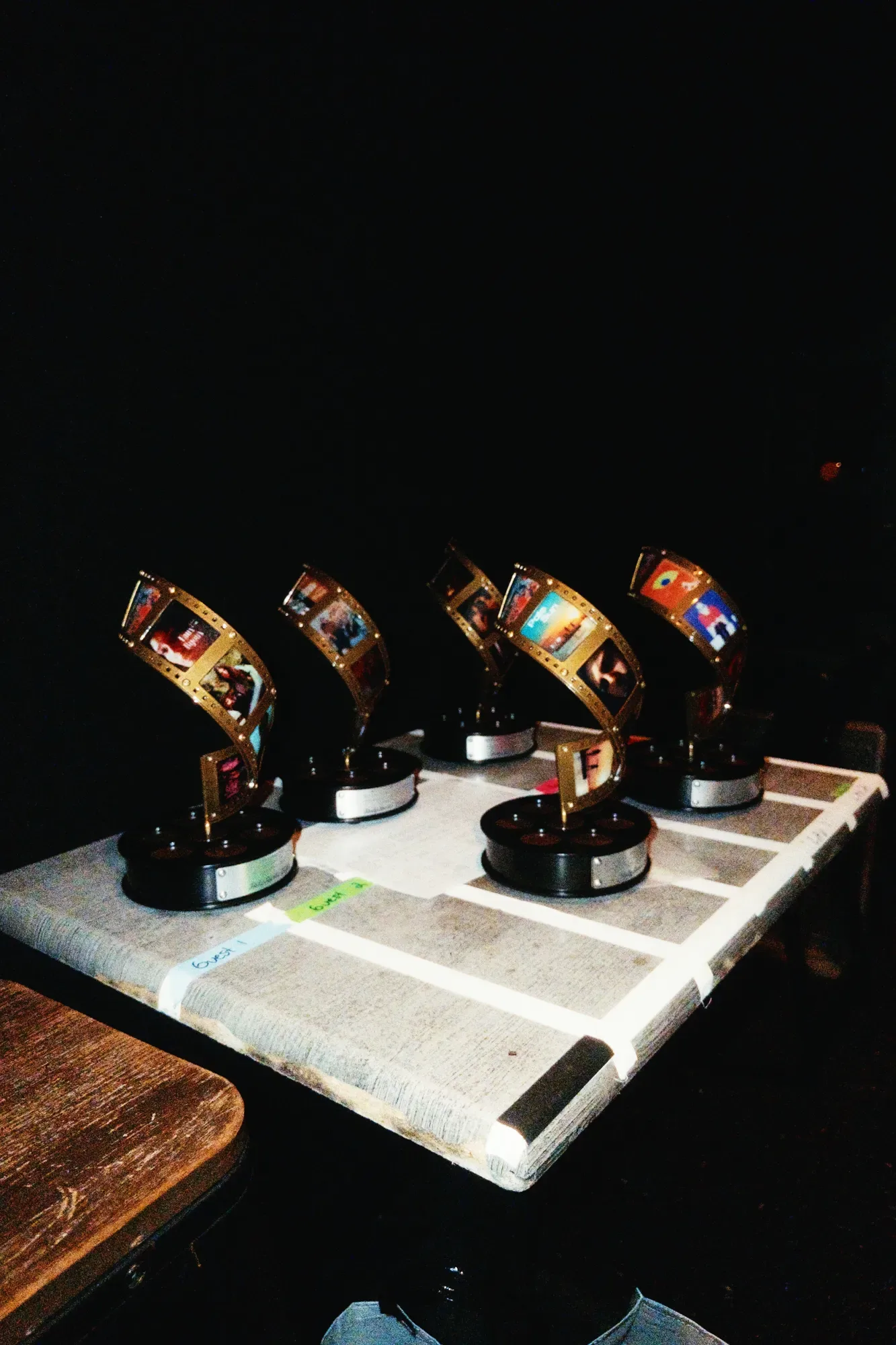 The award trophies on a table