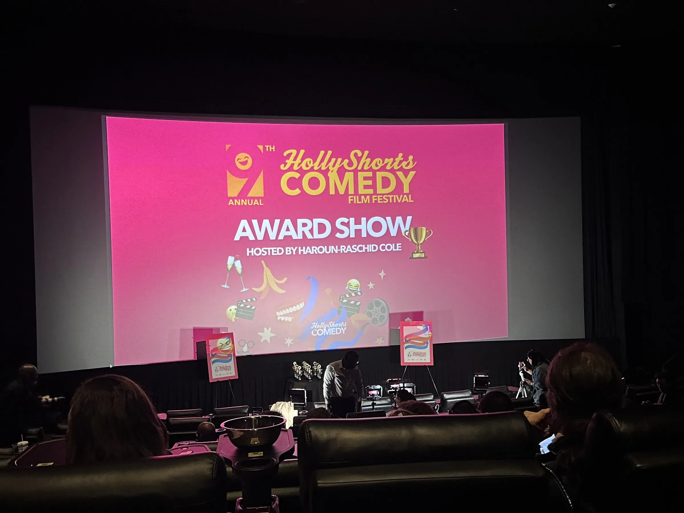 The award show title on the cinema screen.