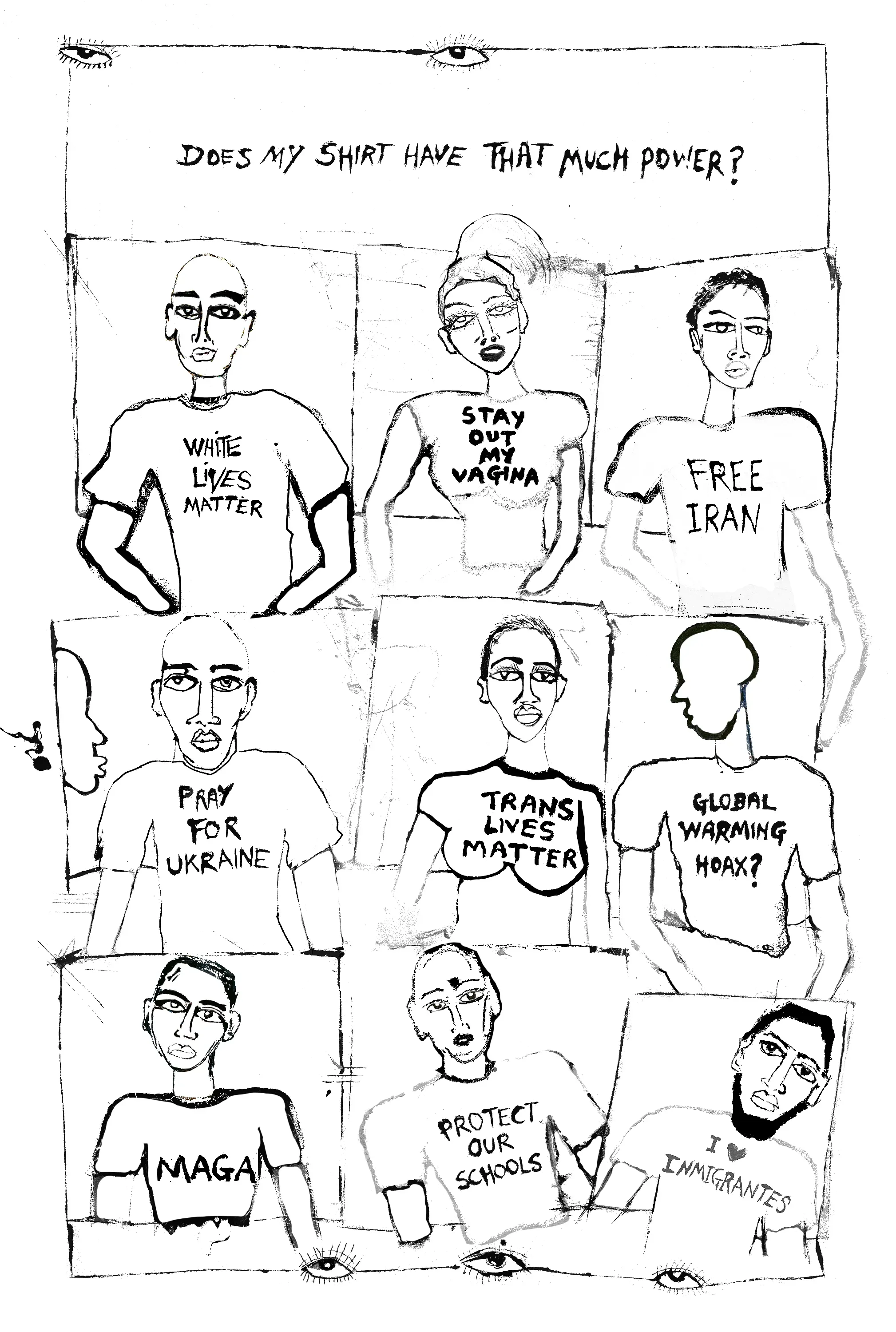 The second painting as a line drawing: “Does my shirt have that much power?”