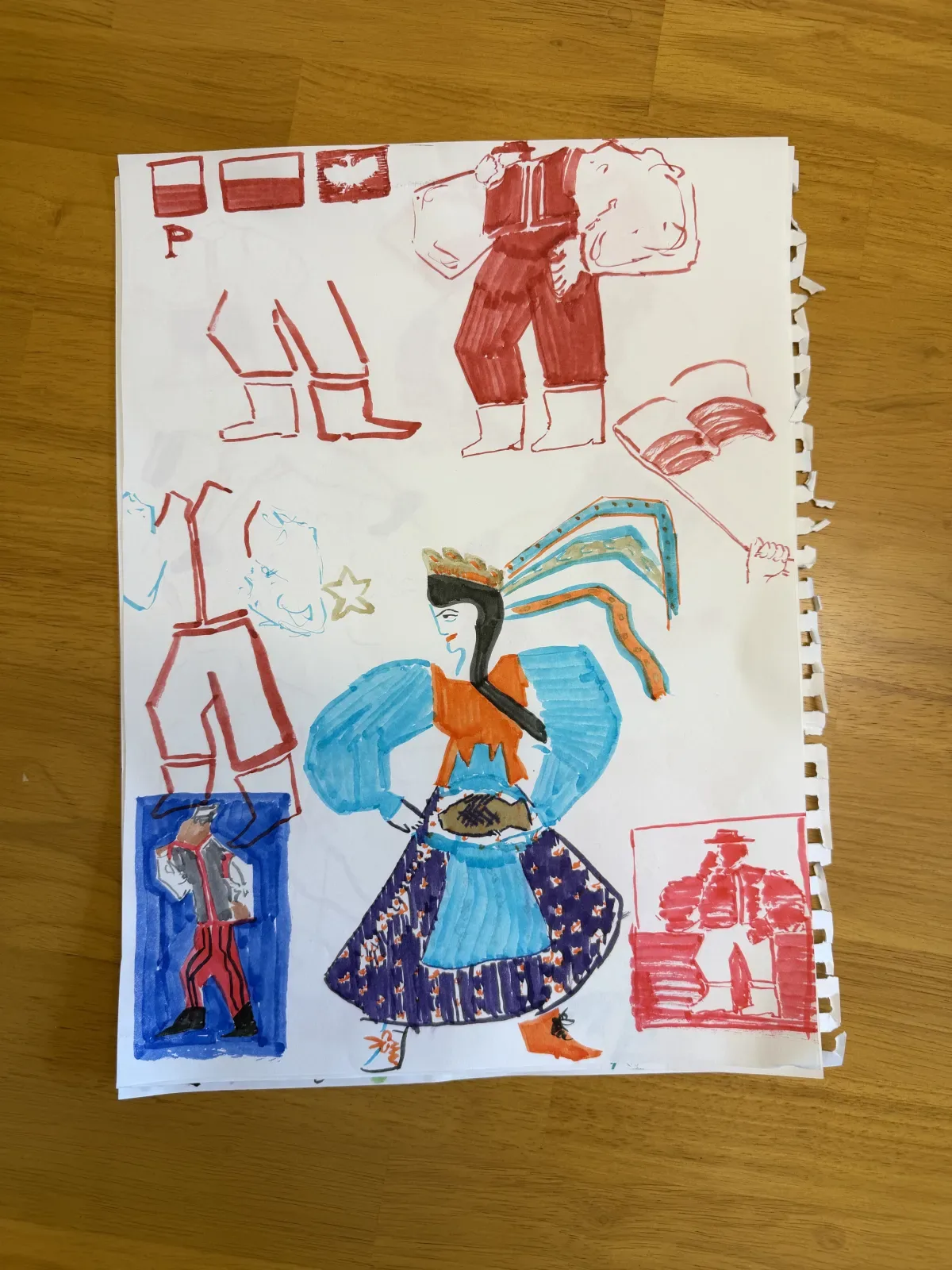 Red marker composition studies.