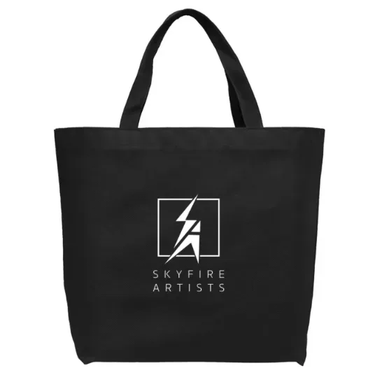 Mockup: a black tote with the logo.