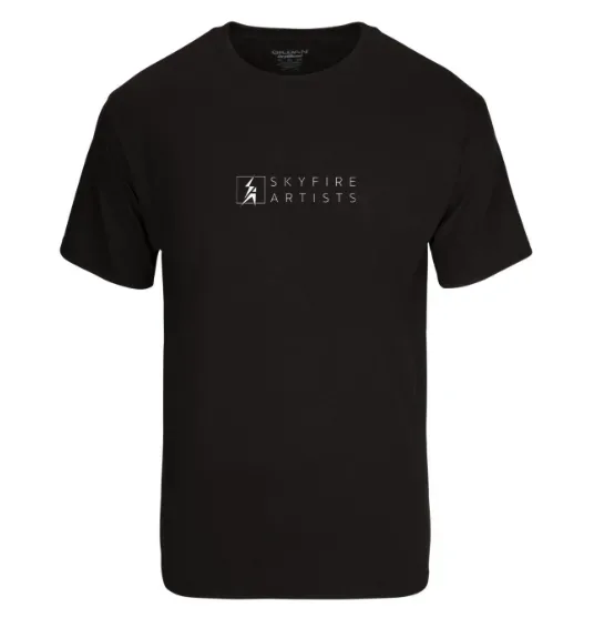 Mockup: a black tee with the logo.