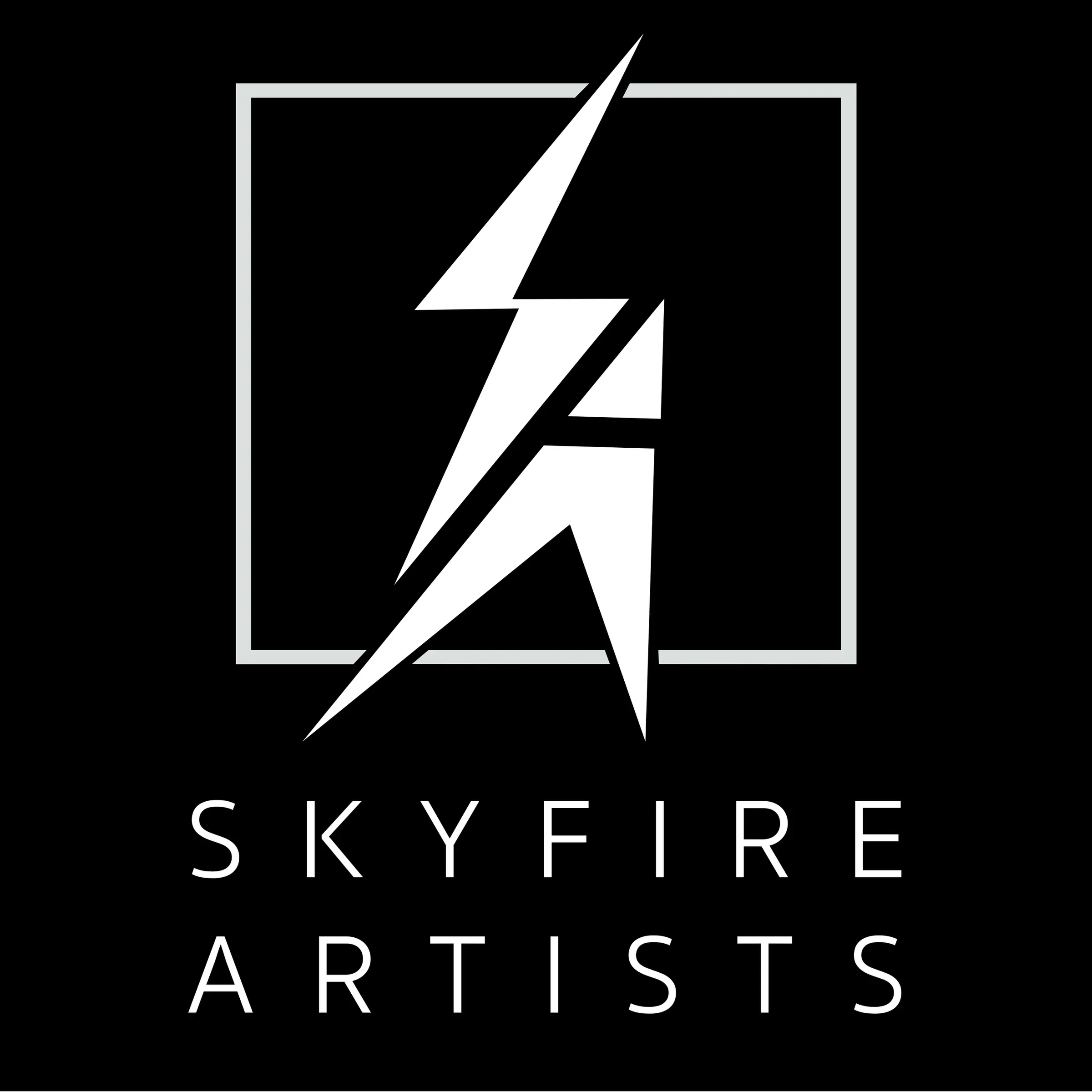 The Skyfire Artists logo, a lightning bolt in a square above the name, in white on black.