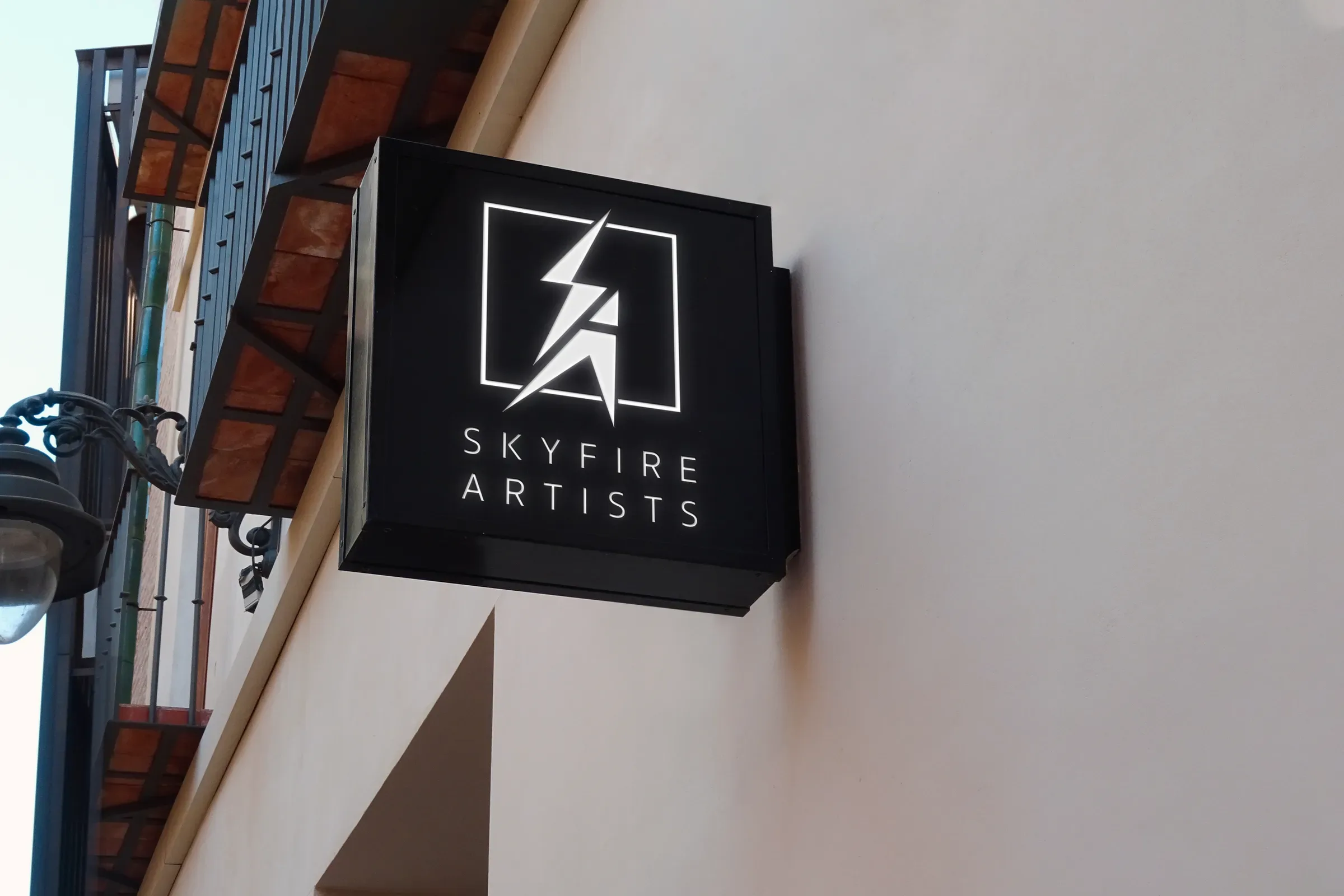Mockup: the logo on a projecting wall sign.
