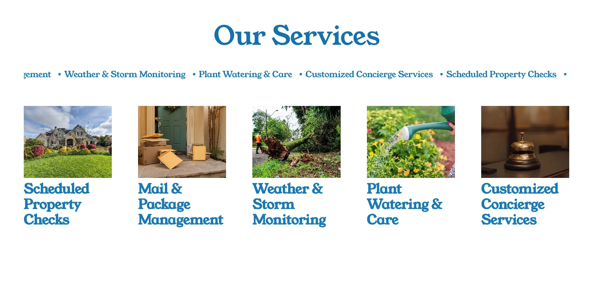 The website’s services: property checks, mail and packages, storm monitoring, plant care and more.