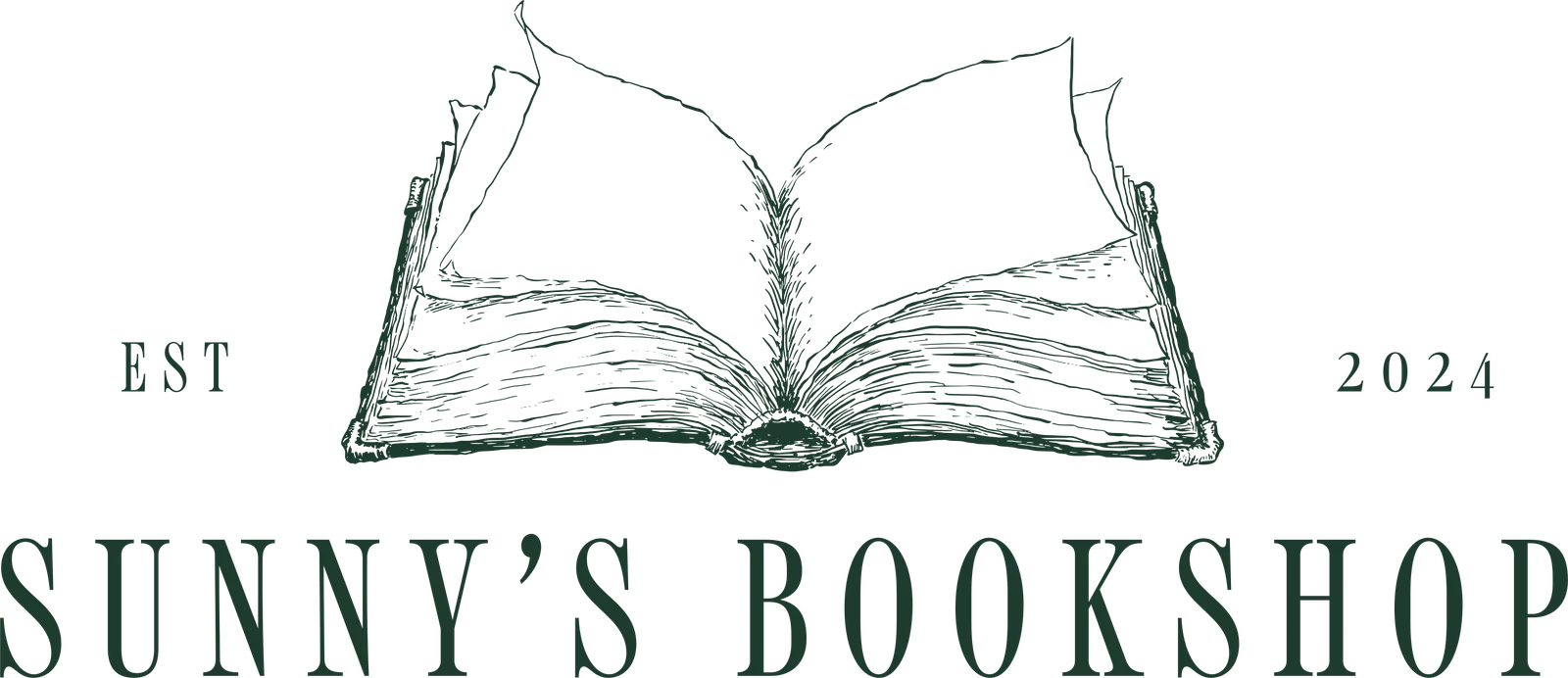 The primary logo: Est. 2024 and the book over Sunny’s Bookshop.