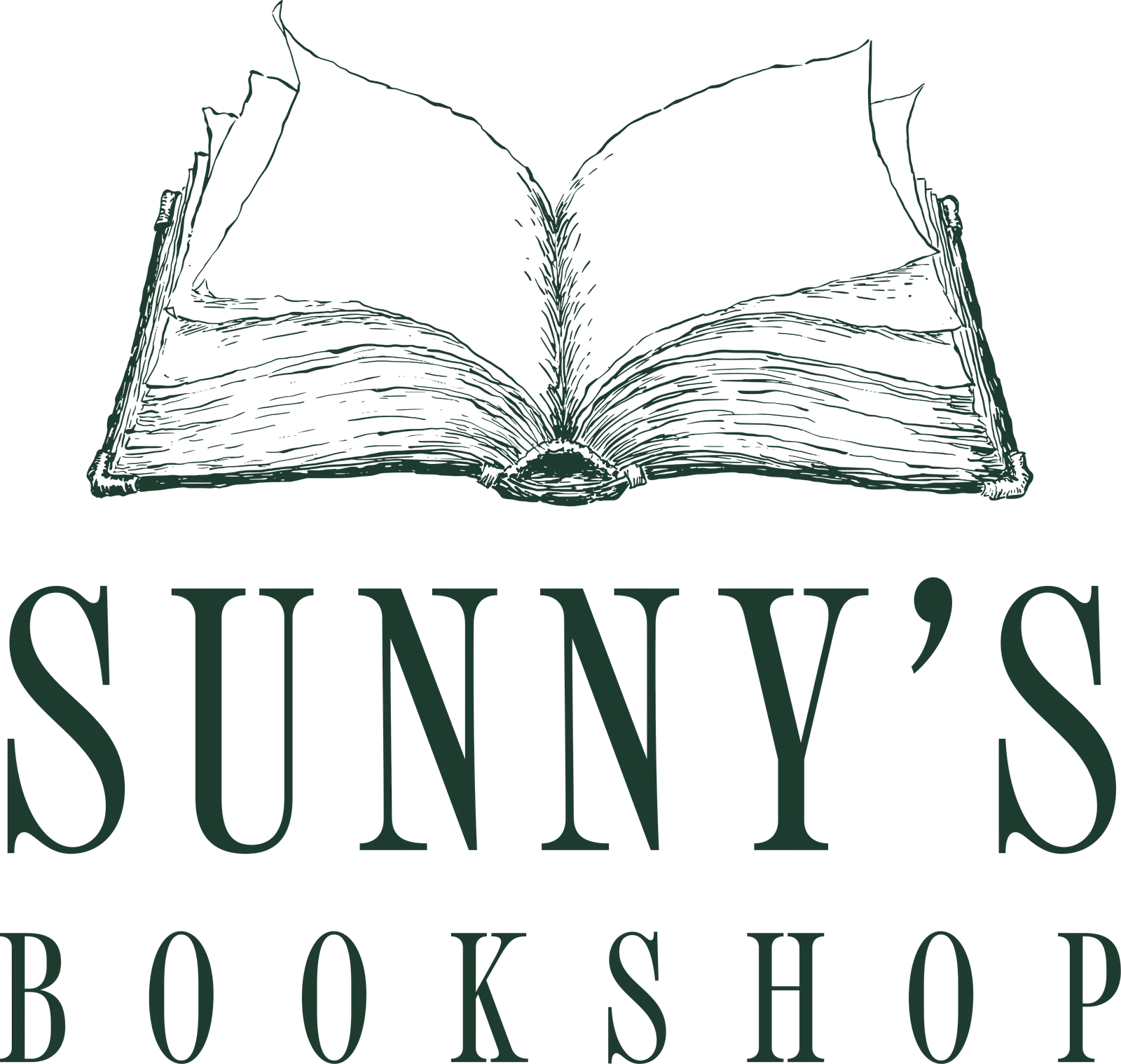 The stacked logo: the book over Sunny’s Bookshop.