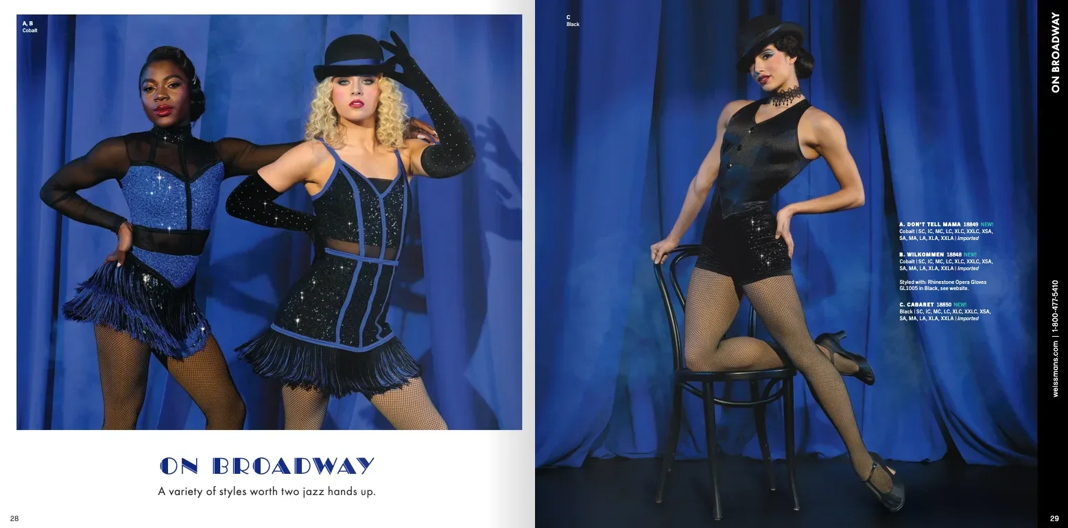 The On Broadway opener, set against a blue theatrical curtain.