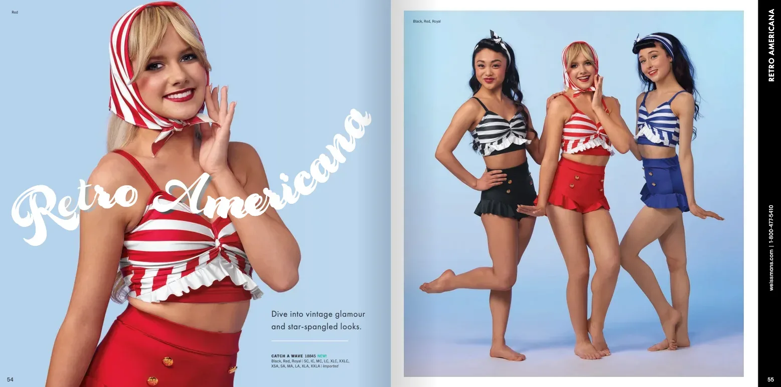 Weissman catalog Retro Americana opener: patriotic-themed pieces against light blue background with script text