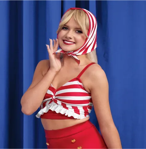Fun in the Sun category tile: dancer in patriotic red-and-white striped crop top